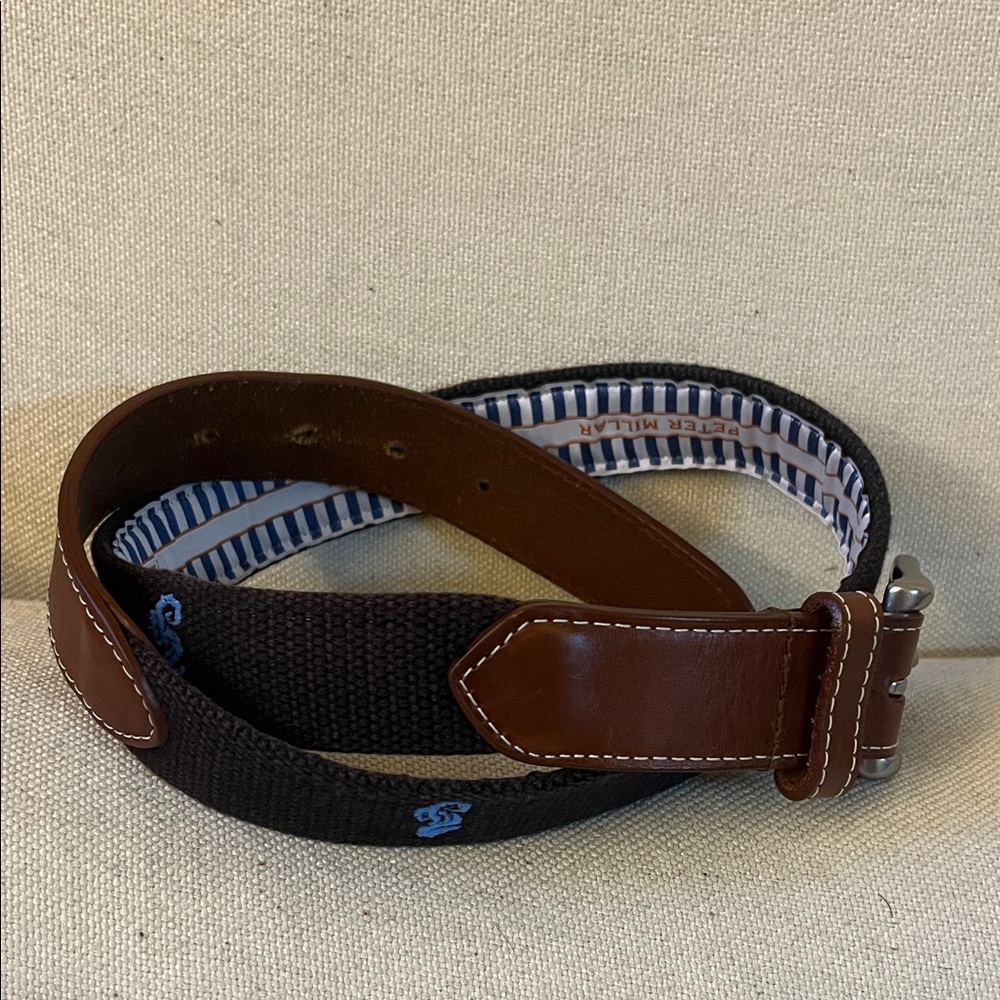 Peter Millar Brown Leather and Brown Fabric Belt